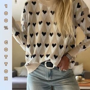 Black & White Heart Khaki Sweater